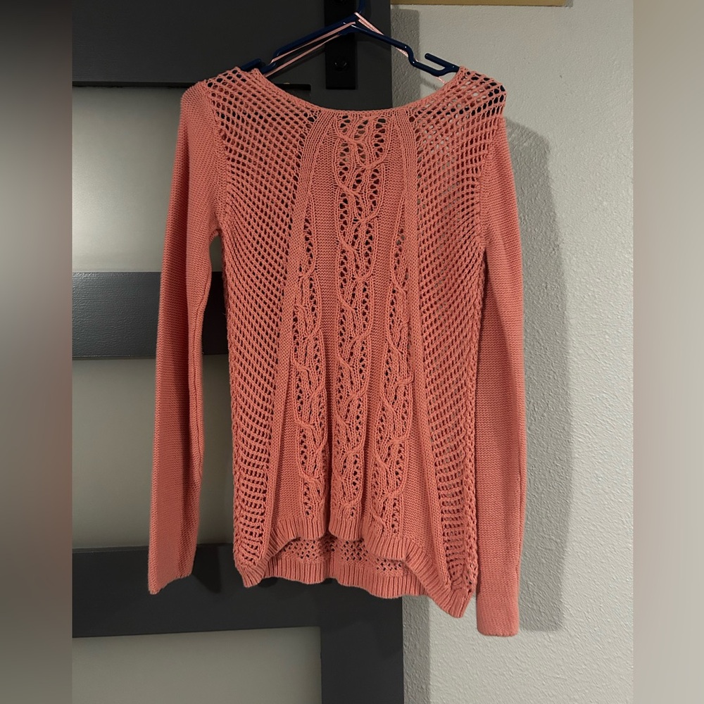 Peach crochet sweater. Size medium. Good condition.